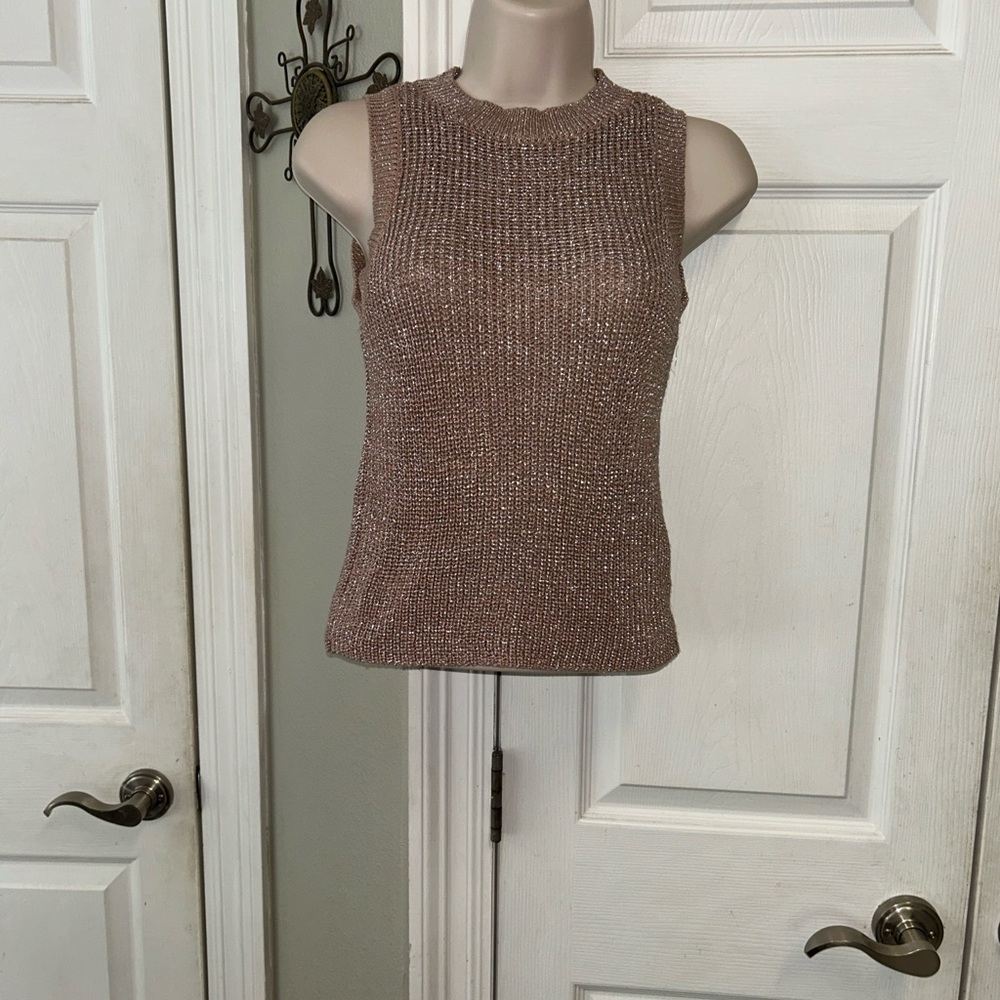 NWT Atmosphere Metallic Knit Top Mauve Silver Sparkle Thread Stretch Holiday
